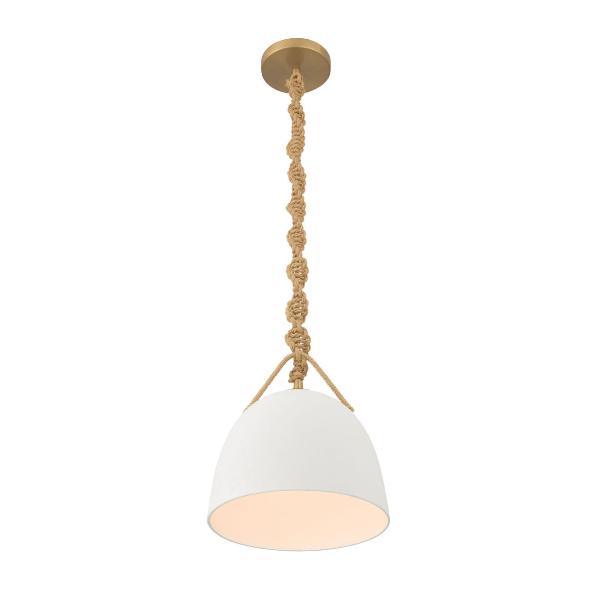 Minka-Lavery Cordón 10 in. Mini Pendant, Legacy Brass & Natural with White Ceramic Dome Shade