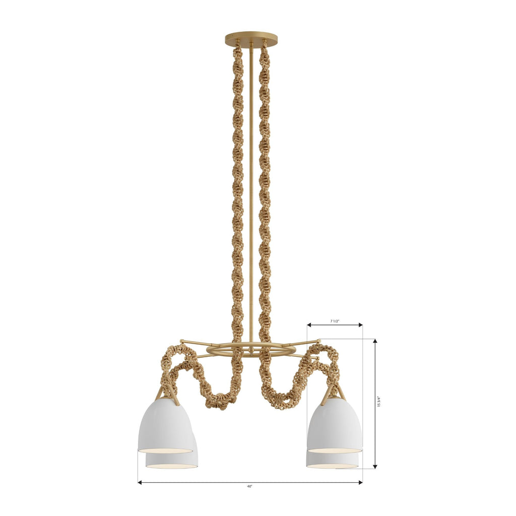 Minka-Lavery Cordón 40 in. 4-Light Pendant, Legacy Brass & Natural with White Ceramic Dome Shades
