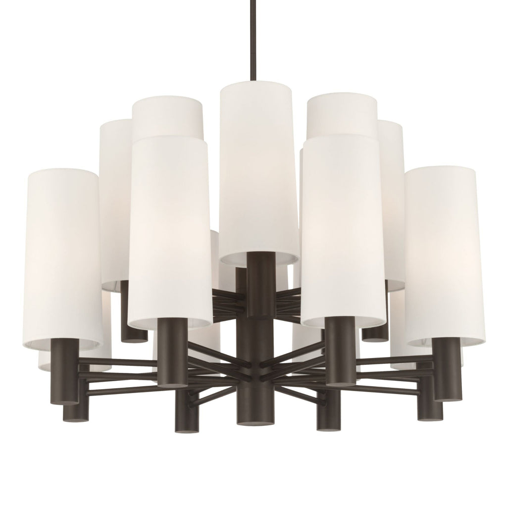 Minka-Lavery Draxen 34 in. 16-Light Chandelier, Dark Bronze with White Linen Shades
