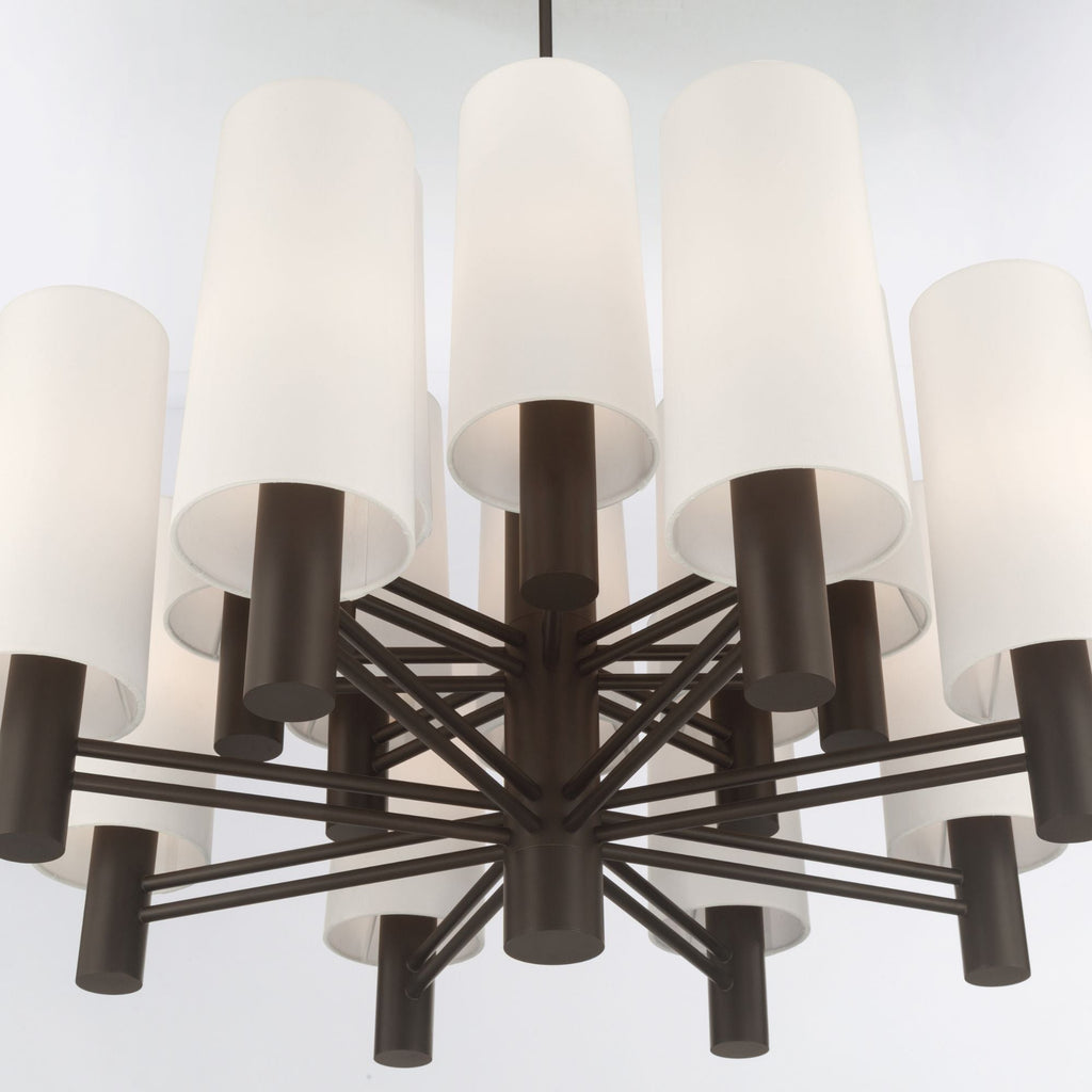 Minka-Lavery Draxen 34 in. 16-Light Chandelier, Dark Bronze with White Linen Shades