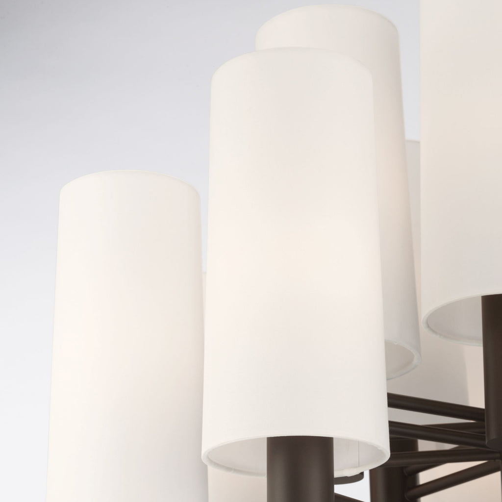 Minka-Lavery Draxen 34 in. 16-Light Chandelier, Dark Bronze with White Linen Shades