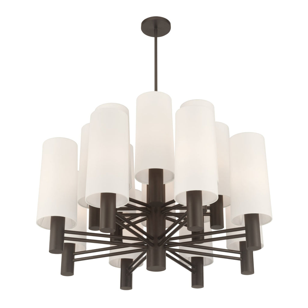 Minka-Lavery Draxen 34 in. 16-Light Chandelier, Dark Bronze with White Linen Shades