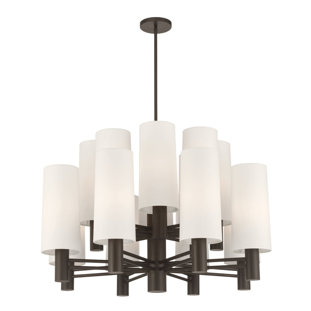 Minka-Lavery Draxen 34 in. 16-Light Chandelier, Dark Bronze with White Linen Shades