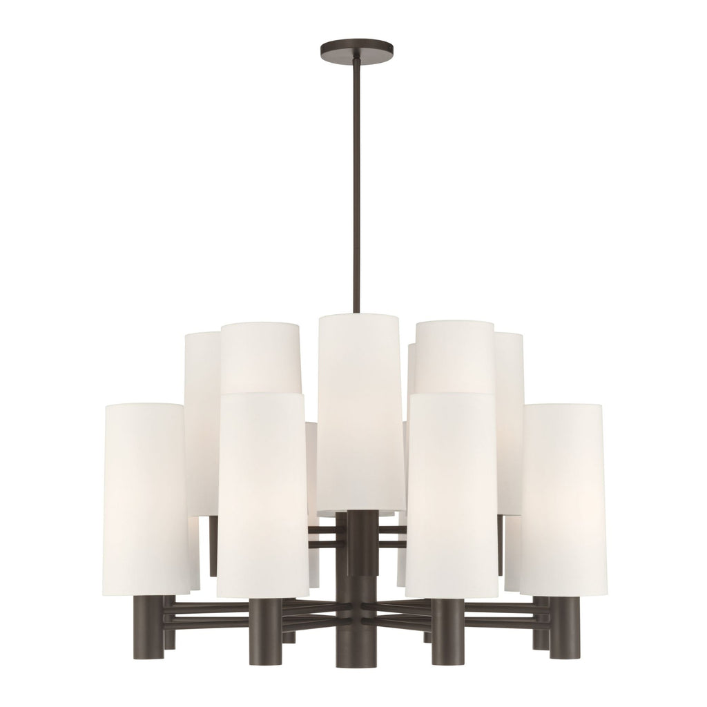 Minka-Lavery Draxen 34 in. 16-Light Chandelier, Dark Bronze with White Linen Shades