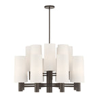 Minka-Lavery Draxen 34 in. 16-Light Chandelier, Dark Bronze with White Linen Shades