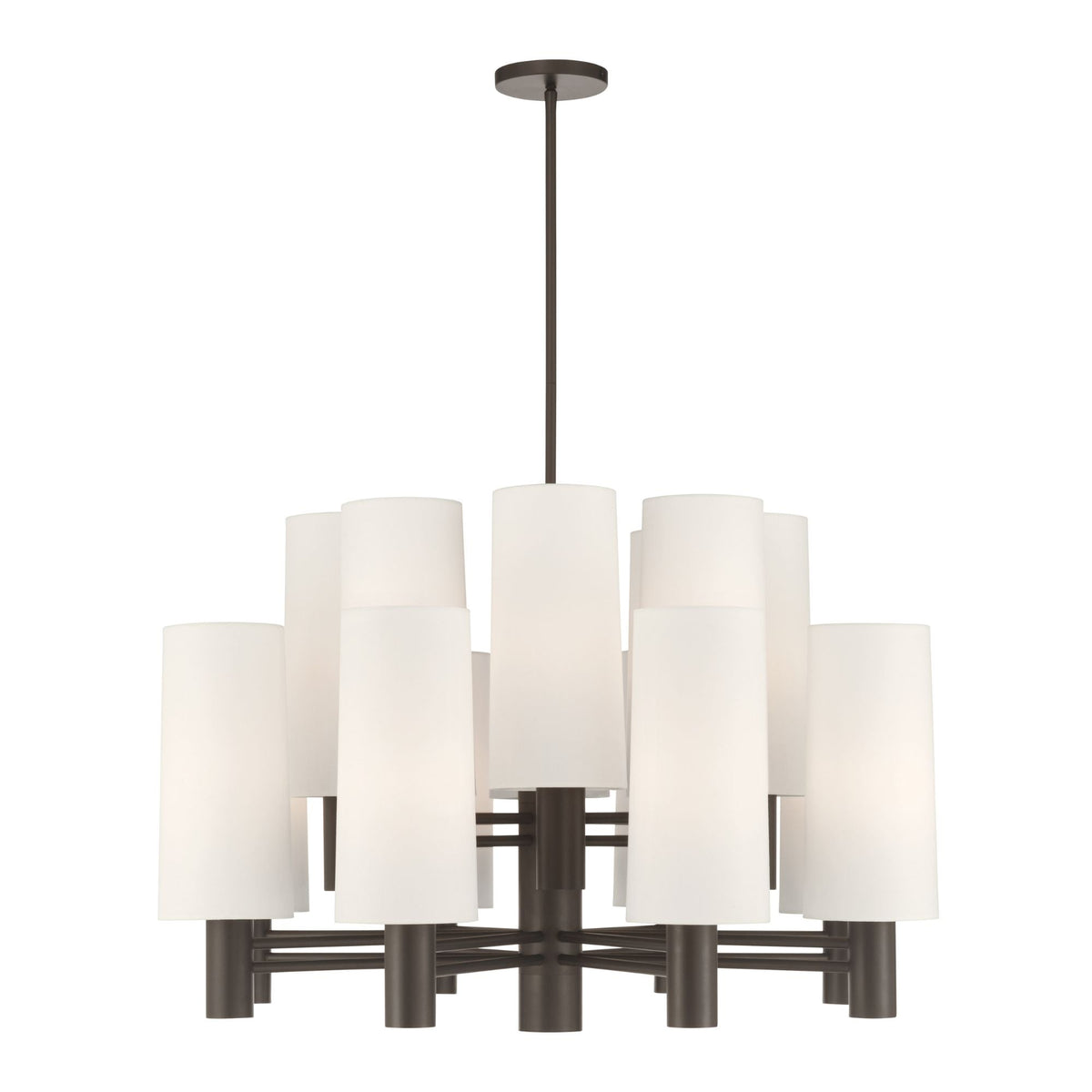 Minka-Lavery Draxen 34 in. 16-Light Chandelier, Dark Bronze with White Linen Shades