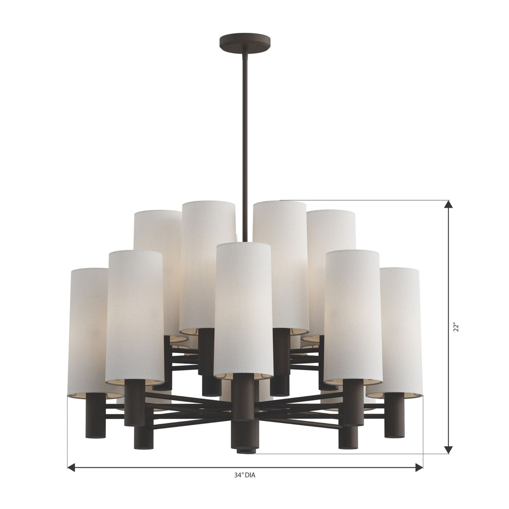 Minka-Lavery Draxen 34 in. 16-Light Chandelier, Dark Bronze with White Linen Shades