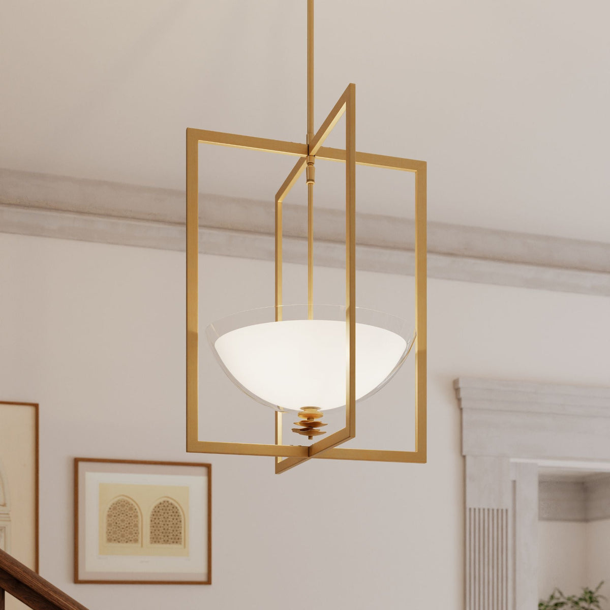 Minka-Lavery Elowen 18 in. 3-Light Pendant, Legacy Brass with Clear and Opal White Glass