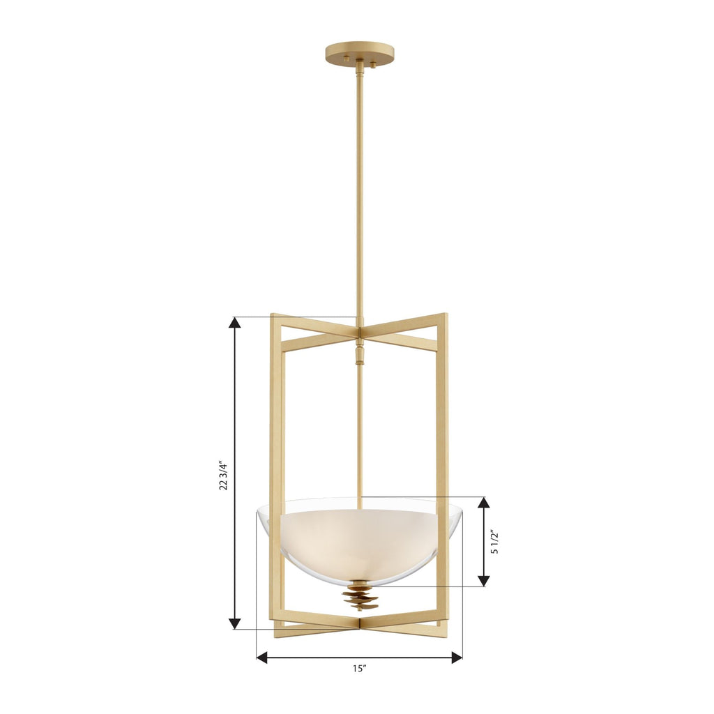 Minka-Lavery Elowen 18 in. 3-Light Pendant, Legacy Brass with Clear and Opal White Glass