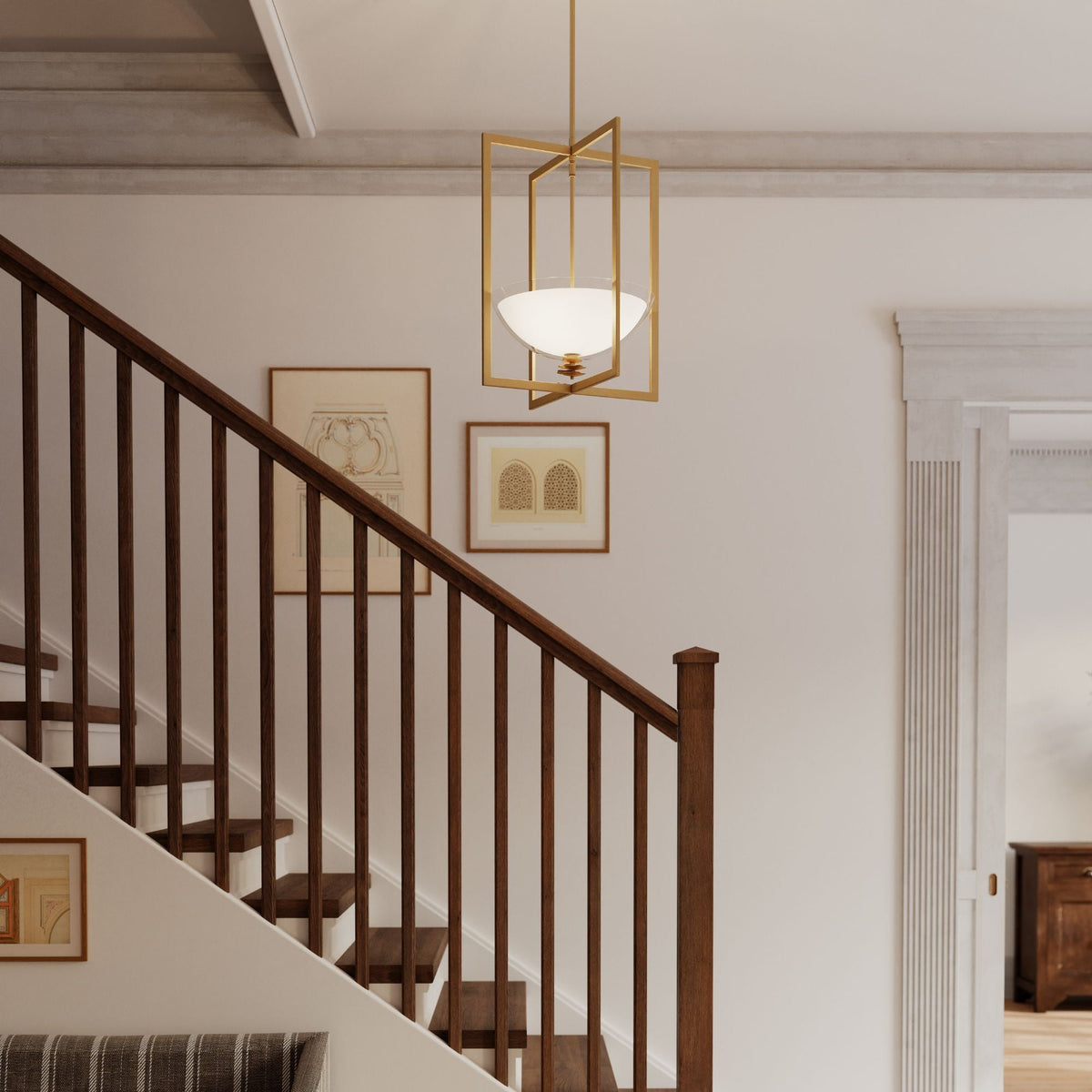 Minka-Lavery Elowen 18 in. 3-Light Pendant, Legacy Brass with Clear and Opal White Glass