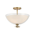 Minka-Lavery Elowen 15 in. 3-Light Semi-Flush Mount, Legacy Brass with Clear and Opal White Glass Bowl