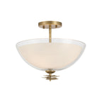Minka-Lavery Elowen 15 in. 3-Light Semi-Flush Mount, Legacy Brass with Clear and Opal White Glass Bowl