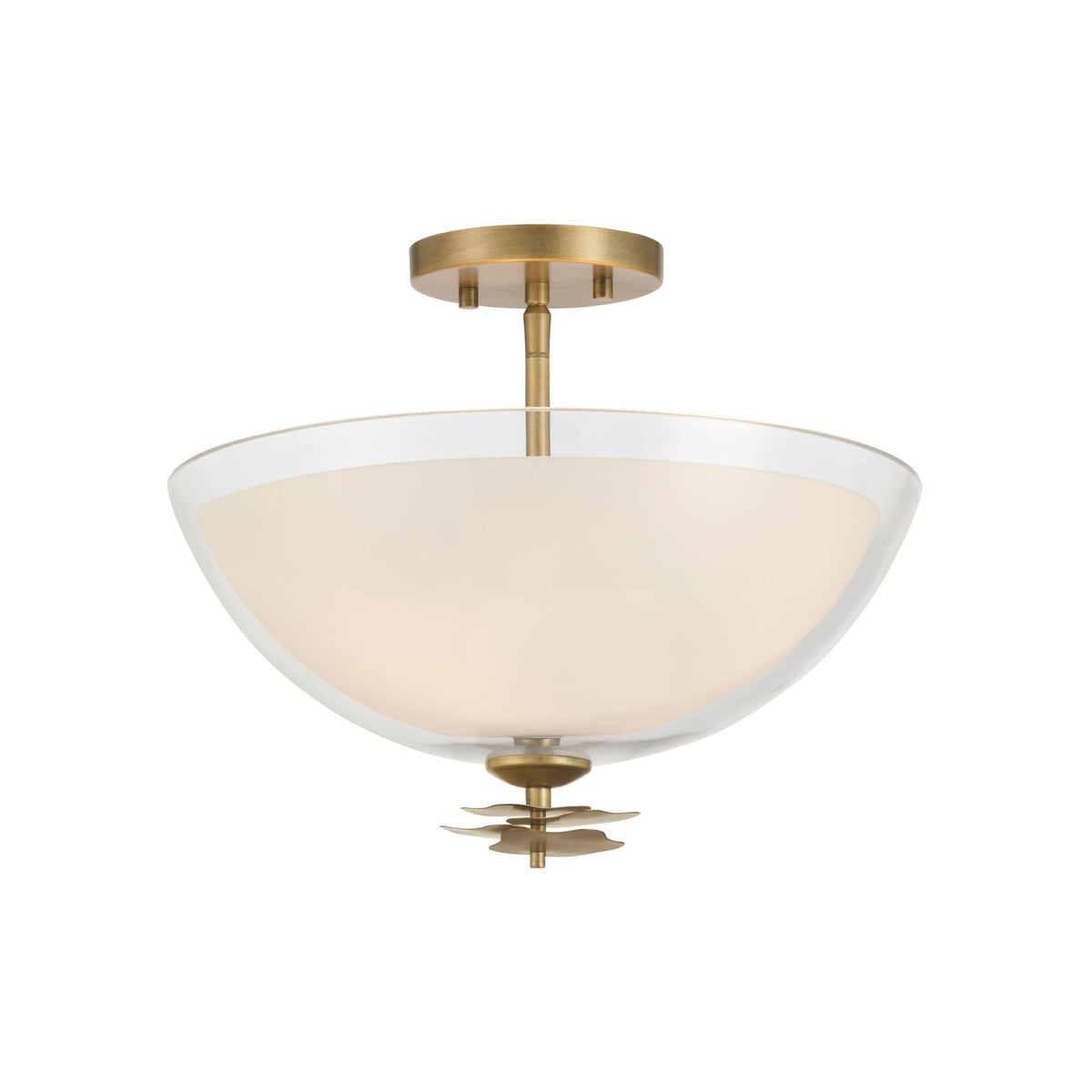 Minka-Lavery Elowen 15 in. 3-Light Semi-Flush Mount, Legacy Brass with Clear and Opal White Glass Bowl