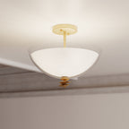 Minka-Lavery Elowen 15 in. 3-Light Semi-Flush Mount, Legacy Brass with Clear and Opal White Glass Bowl