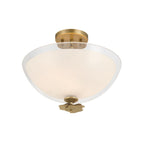 Minka-Lavery Elowen 15 in. 3-Light Semi-Flush Mount, Legacy Brass with Clear and Opal White Glass Bowl