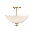 Minka-Lavery Elowen 15 in. 3-Light Semi-Flush Mount, Legacy Brass with Clear and Opal White Glass Bowl