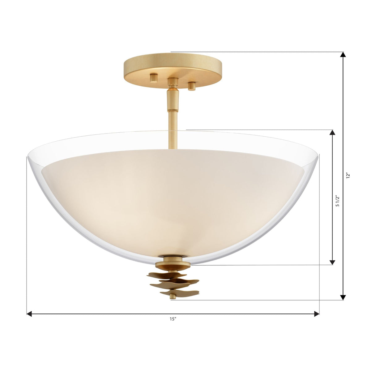Minka-Lavery Elowen 15 in. 3-Light Semi-Flush Mount, Legacy Brass with Clear and Opal White Glass Bowl