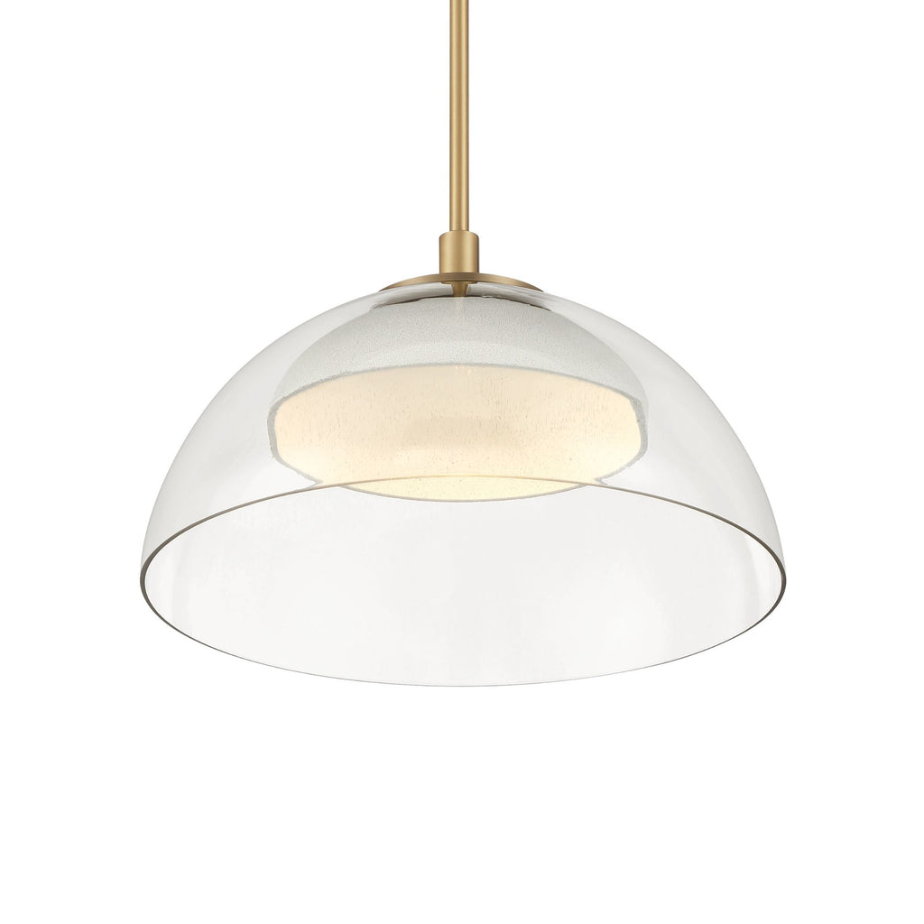 Minka-Lavery Halwynd 15 in. LED Pendant, Legacy Brass with Clear Glass and Textured Cement Dome