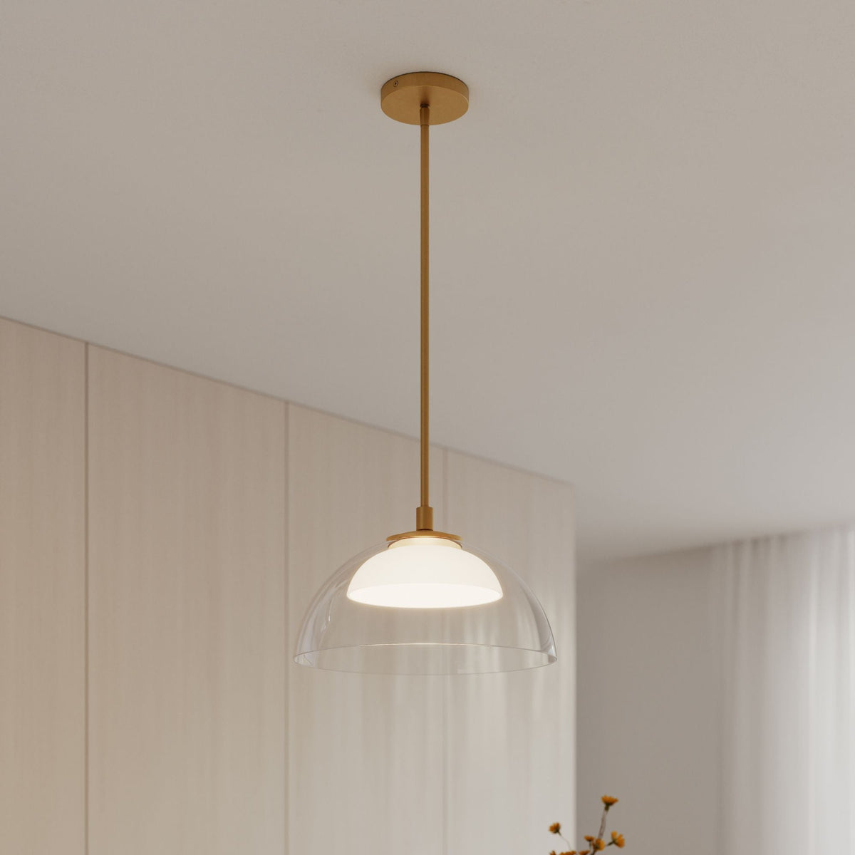 Minka-Lavery Halwynd 15 in. LED Pendant, Legacy Brass with Clear Glass and Textured Cement Dome