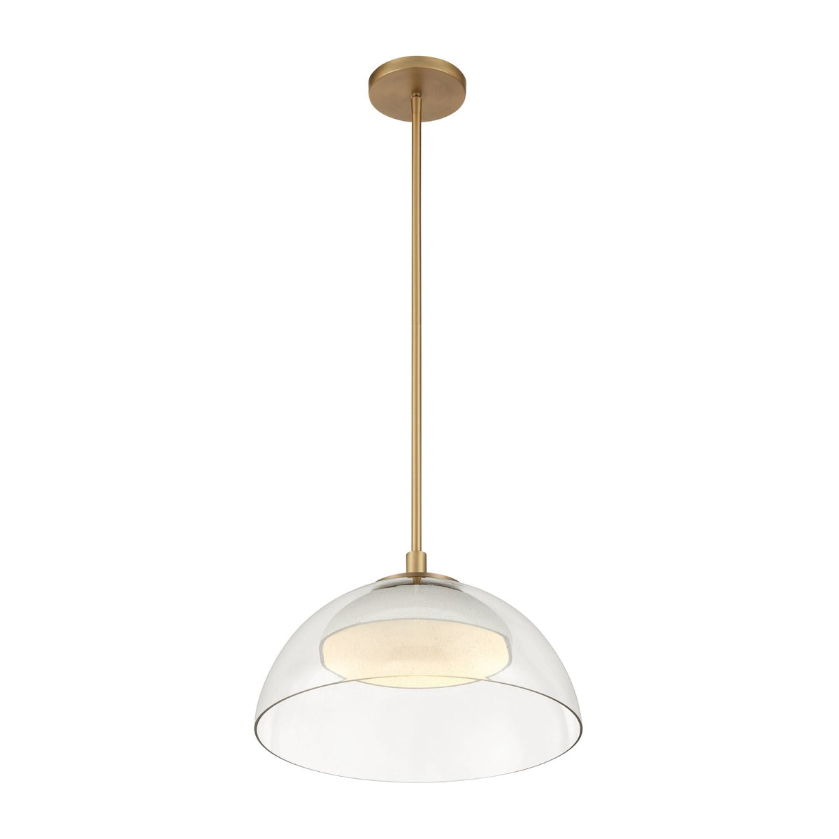 Minka-Lavery Halwynd 15 in. LED Pendant, Legacy Brass with Clear Glass and Textured Cement Dome