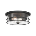 Minka-Lavery Lorenth 15 in. 2-Light Flush Mount, Dark Matte Black with Clear Glass Drum Shade