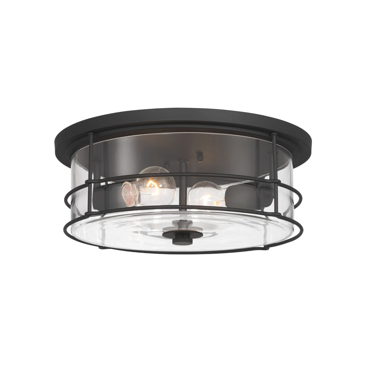 Minka-Lavery Lorenth 15 in. 2-Light Flush Mount, Dark Matte Black with Clear Glass Drum Shade