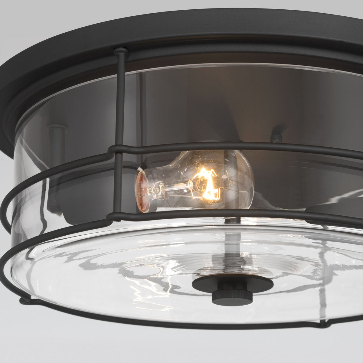 Minka-Lavery Lorenth 15 in. 2-Light Flush Mount, Dark Matte Black with Clear Glass Drum Shade