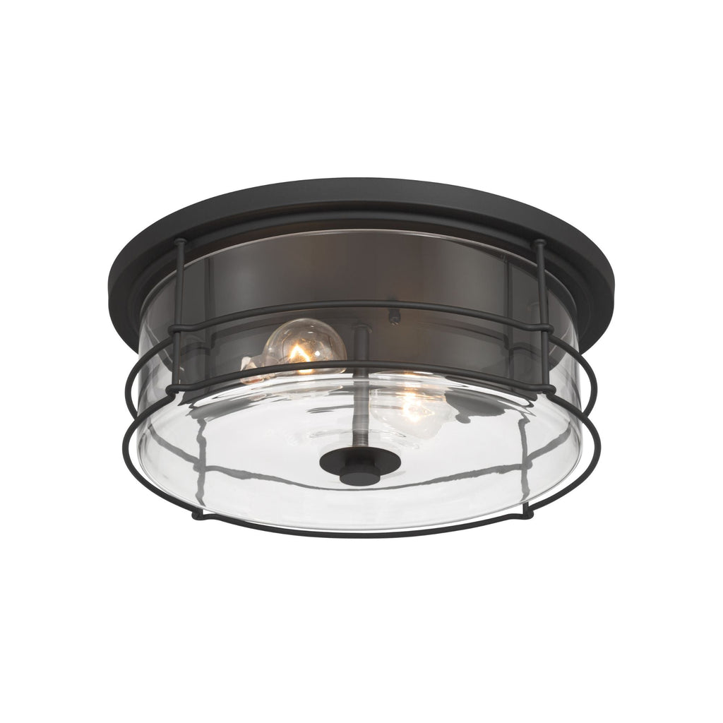 Minka-Lavery Lorenth 15 in. 2-Light Flush Mount, Dark Matte Black with Clear Glass Drum Shade
