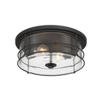 Minka-Lavery Lorenth 15 in. 2-Light Flush Mount, Dark Matte Black with Clear Glass Drum Shade