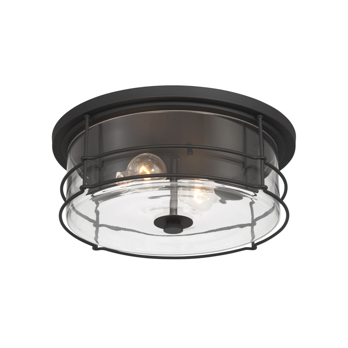 Minka-Lavery Lorenth 15 in. 2-Light Flush Mount, Dark Matte Black with Clear Glass Drum Shade