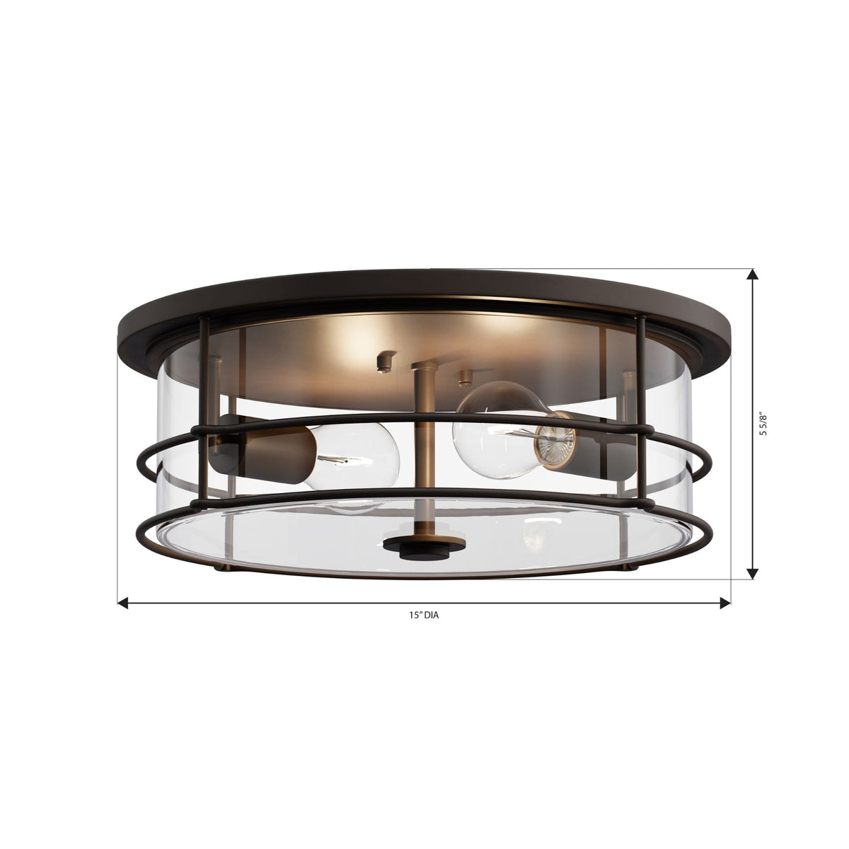 Minka-Lavery Lorenth 15 in. 2-Light Flush Mount, Dark Matte Black with Clear Glass Drum Shade