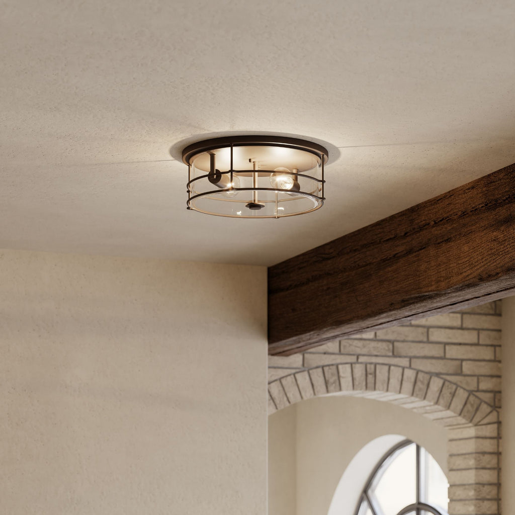 Minka-Lavery Lorenth 15 in. 2-Light Flush Mount, Dark Matte Black with Clear Glass Drum Shade