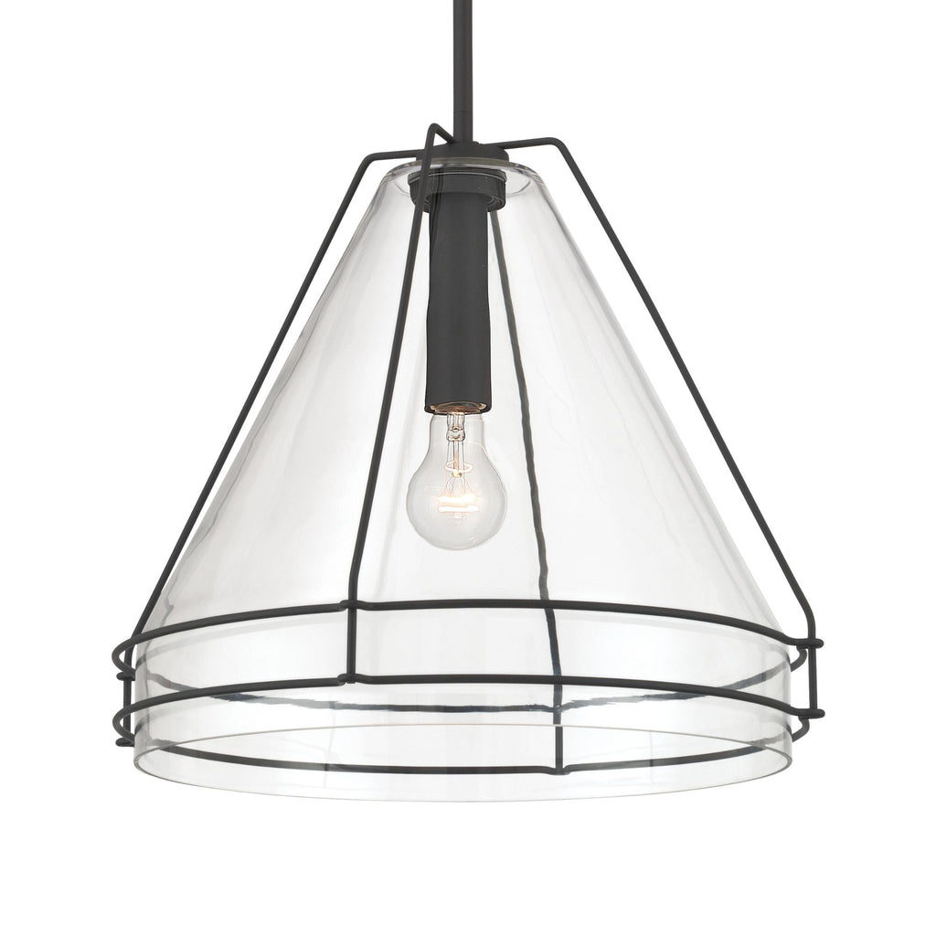 Minka-Lavery Lorenth 18 in. Pendant Light, Dark Matte Black with Clear Cone Glass