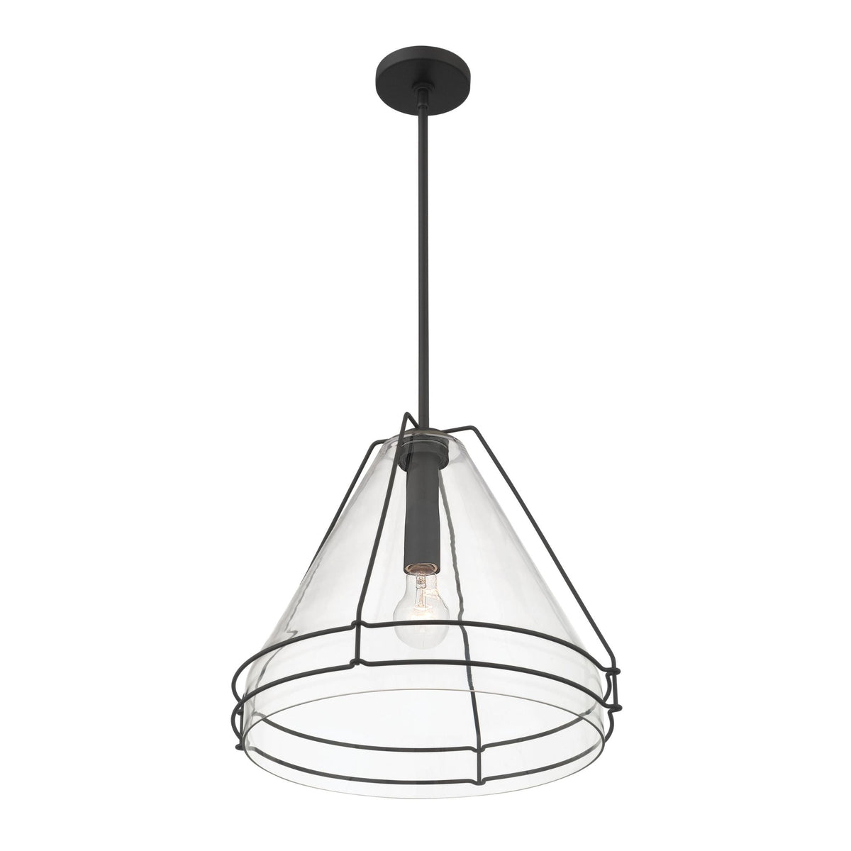 Minka-Lavery Lorenth 18 in. Pendant Light, Dark Matte Black with Clear Cone Glass