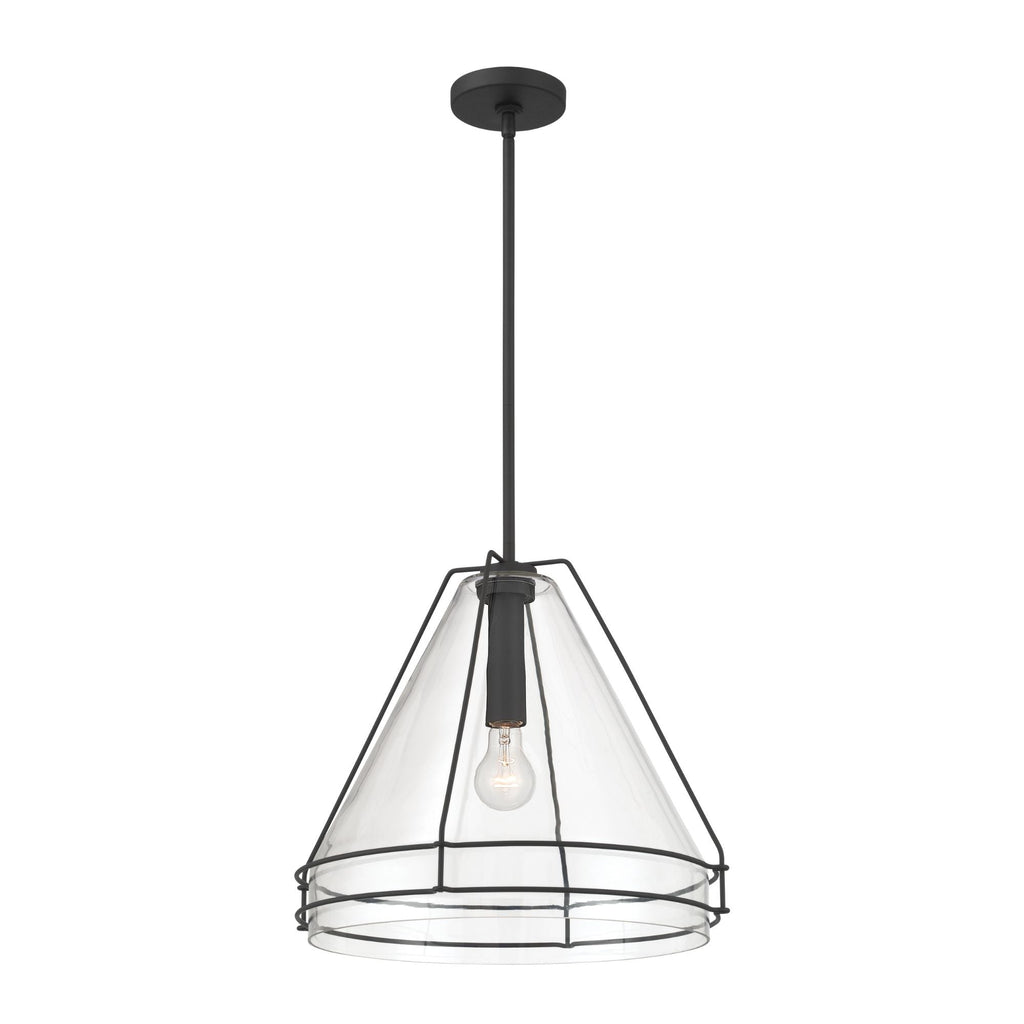 Minka-Lavery Lorenth 18 in. Pendant Light, Dark Matte Black with Clear Cone Glass