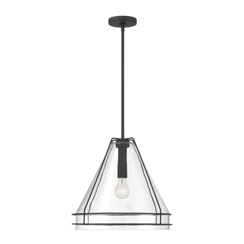 Minka-Lavery Lorenth 18 in. Pendant Light, Dark Matte Black with Clear Cone Glass
