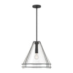 Minka-Lavery Lorenth 18 in. Pendant Light, Dark Matte Black with Clear Cone Glass