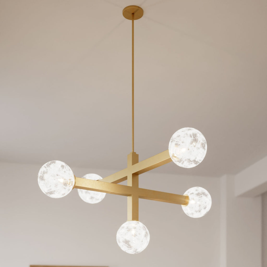Minka-Lavery Narra 47 in. 5-Light Chandelier, Legacy Brass with White Bubble Glass