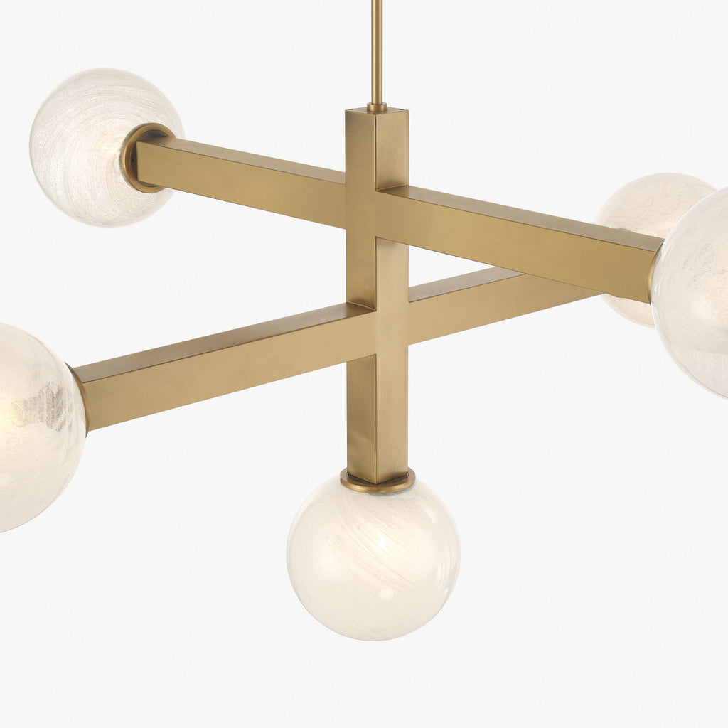 Minka-Lavery Narra 47 in. 5-Light Chandelier, Legacy Brass with White Bubble Glass