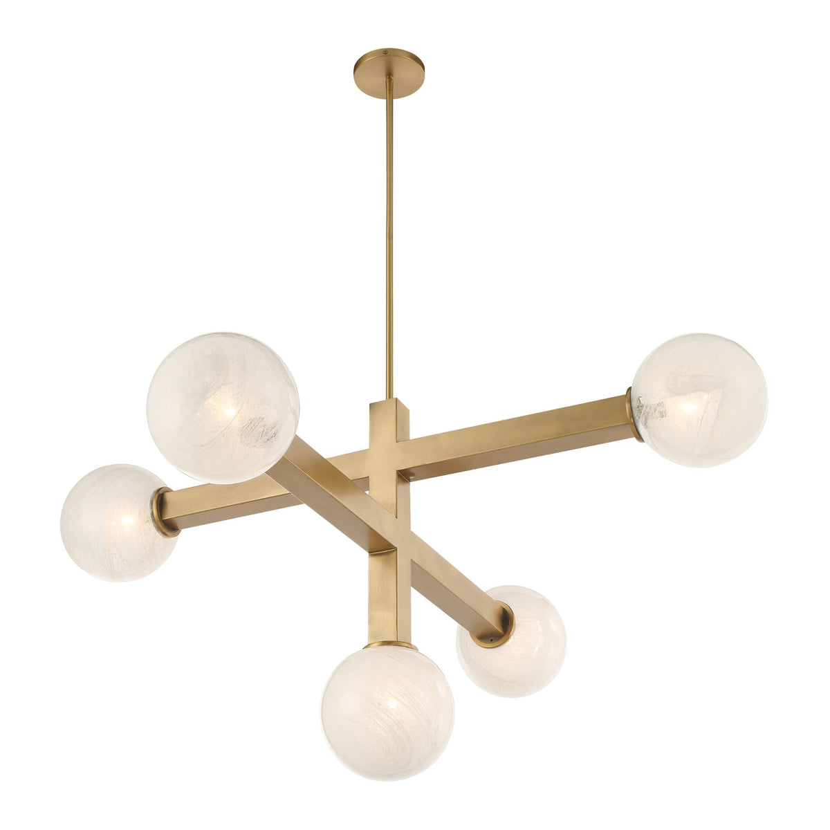 Minka-Lavery Narra 47 in. 5-Light Chandelier, Legacy Brass with White Bubble Glass