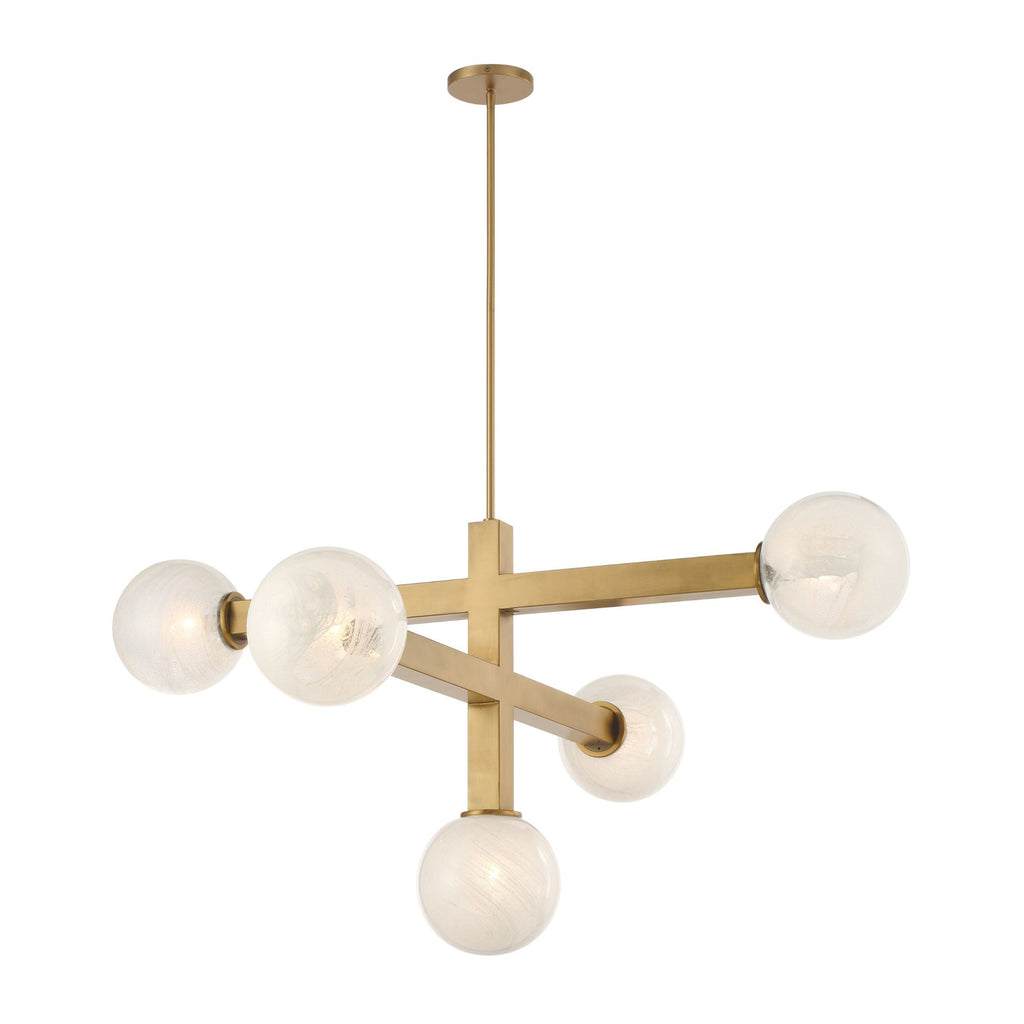 Minka-Lavery Narra 47 in. 5-Light Chandelier, Legacy Brass with White Bubble Glass