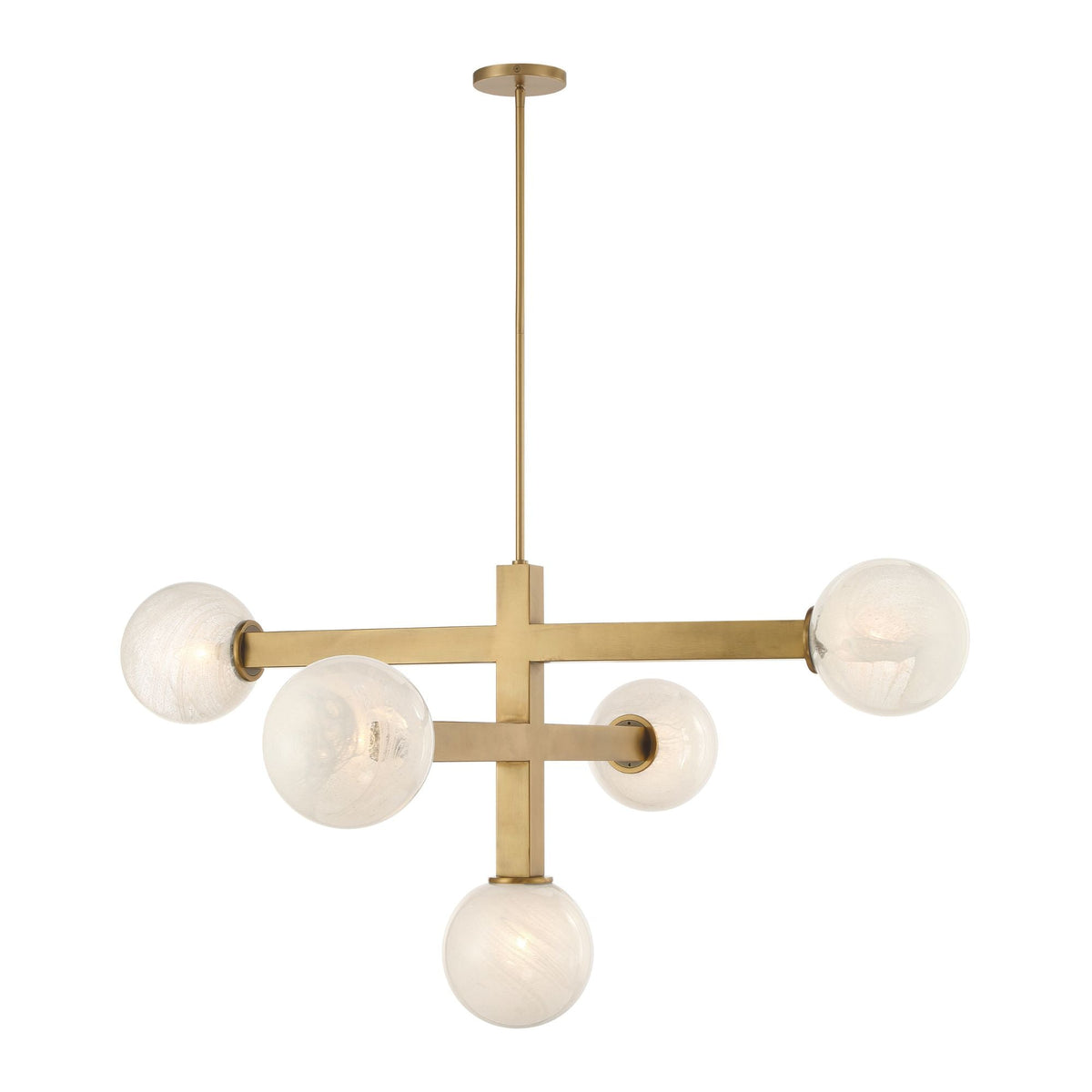 Minka-Lavery Narra 47 in. 5-Light Chandelier, Legacy Brass with White Bubble Glass