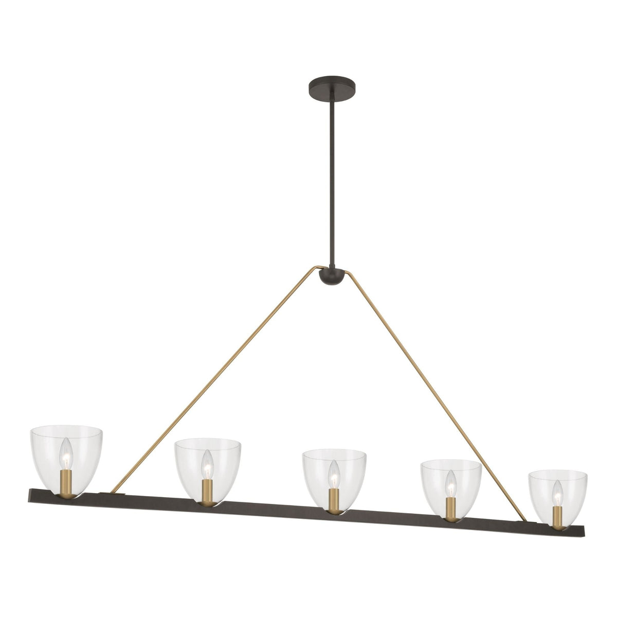 Minka-Lavery Noellea 61 in. 5-Light Linear Chandelier, Dark Bronze & Legacy Brass with Clear Glass Shades