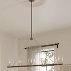 Minka-Lavery Noellea 61 in. 5-Light Linear Chandelier, Dark Bronze & Legacy Brass with Clear Glass Shades