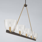 Minka-Lavery Noellea 61 in. 5-Light Linear Chandelier, Dark Bronze & Legacy Brass with Clear Glass Shades