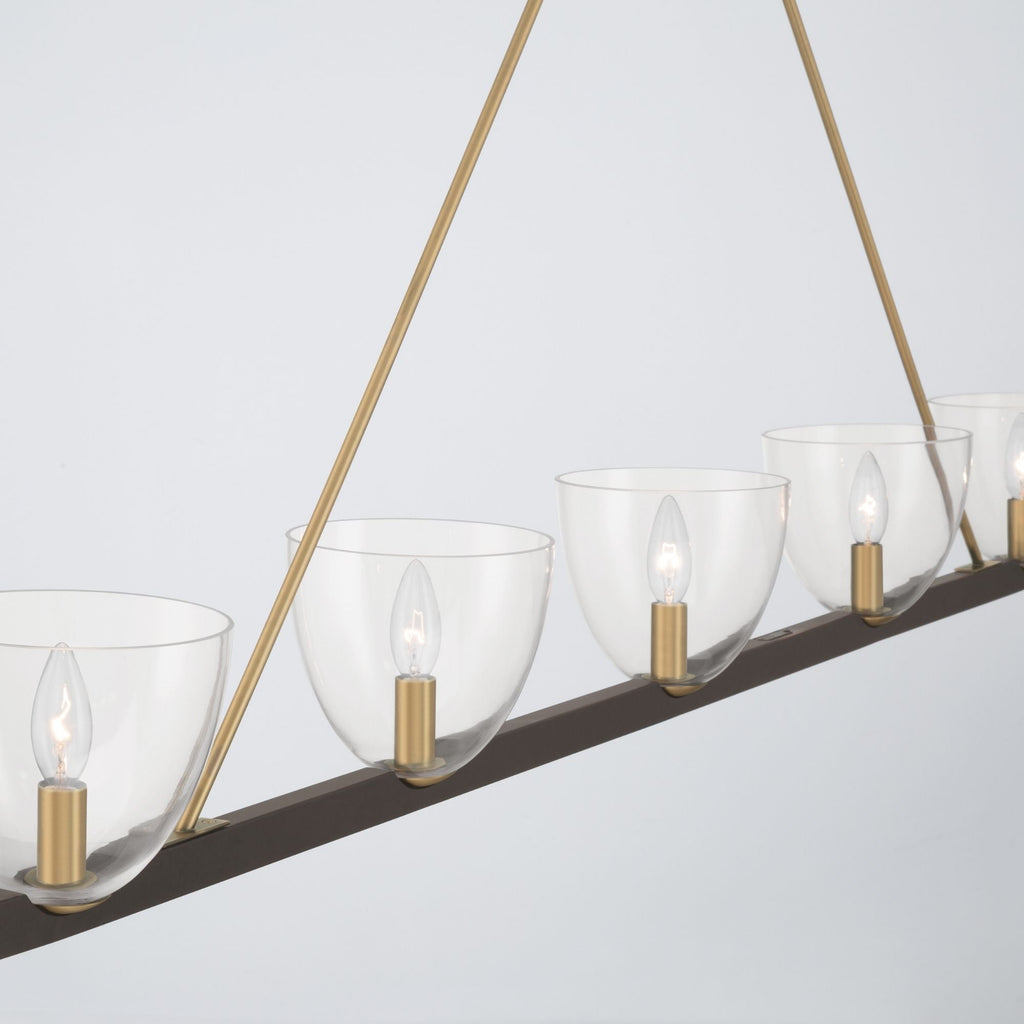 Minka-Lavery Noellea 61 in. 5-Light Linear Chandelier, Dark Bronze & Legacy Brass with Clear Glass Shades