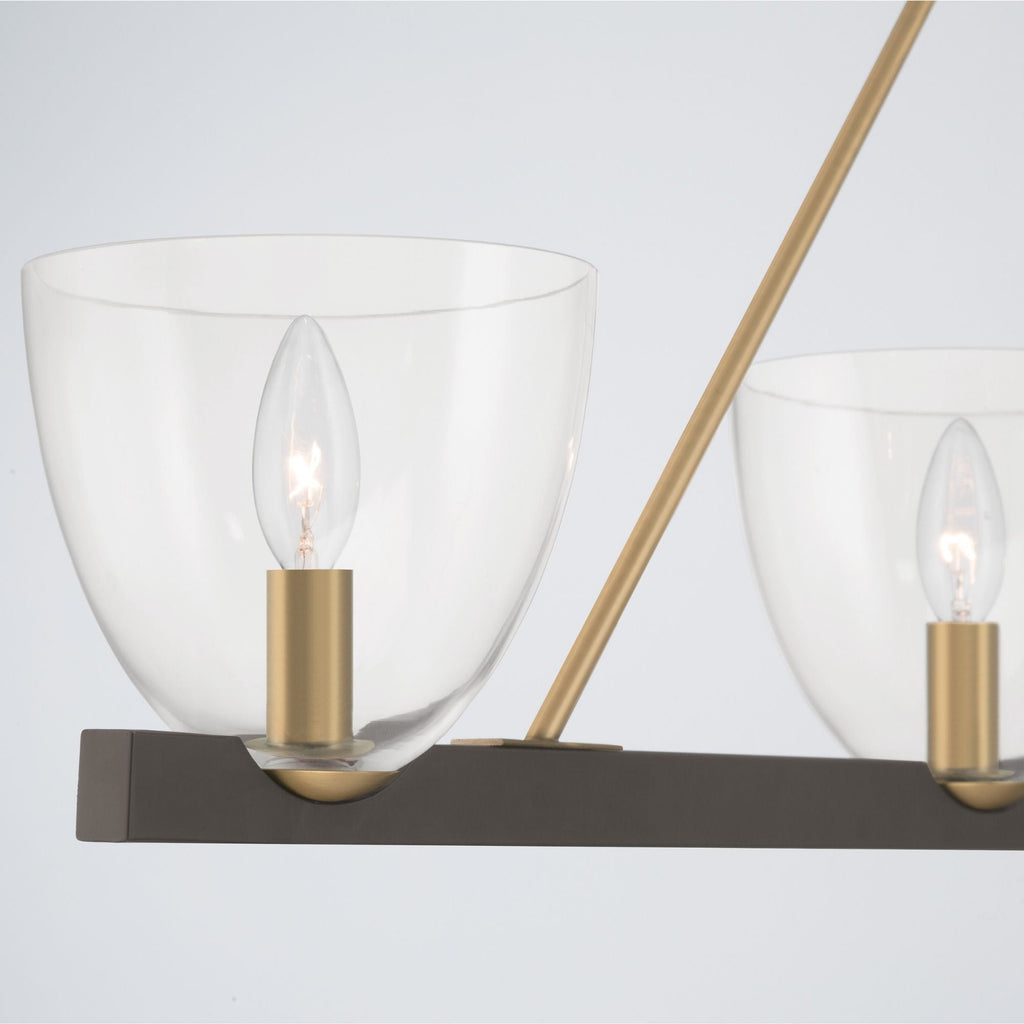 Minka-Lavery Noellea 61 in. 5-Light Linear Chandelier, Dark Bronze & Legacy Brass with Clear Glass Shades