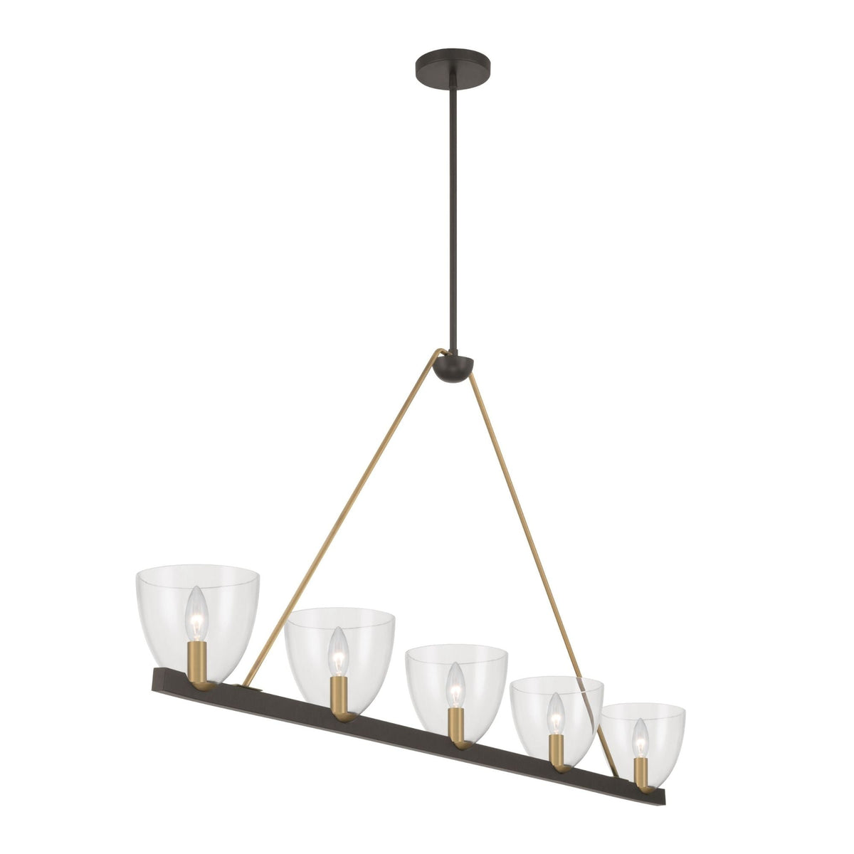 Minka-Lavery Noellea 61 in. 5-Light Linear Chandelier, Dark Bronze & Legacy Brass with Clear Glass Shades