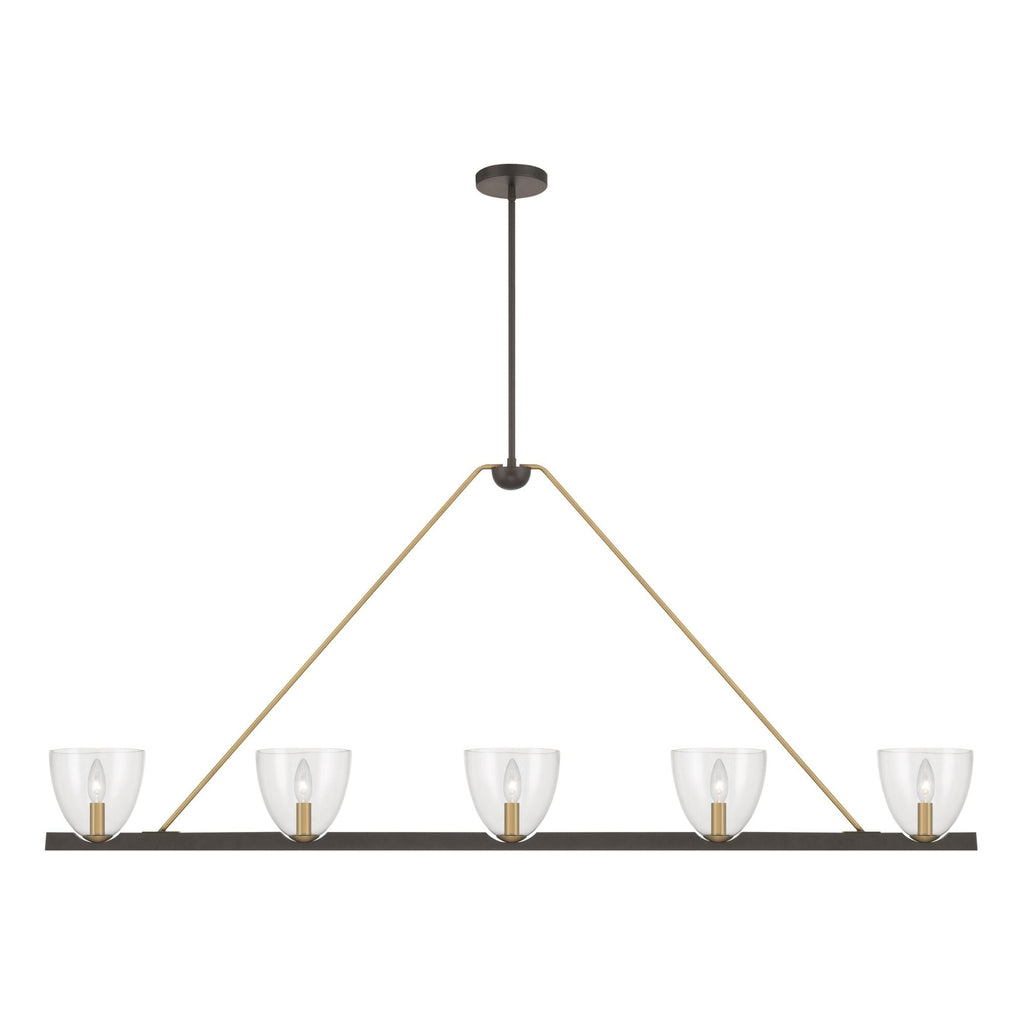 Minka-Lavery Noellea 61 in. 5-Light Linear Chandelier, Dark Bronze & Legacy Brass with Clear Glass Shades