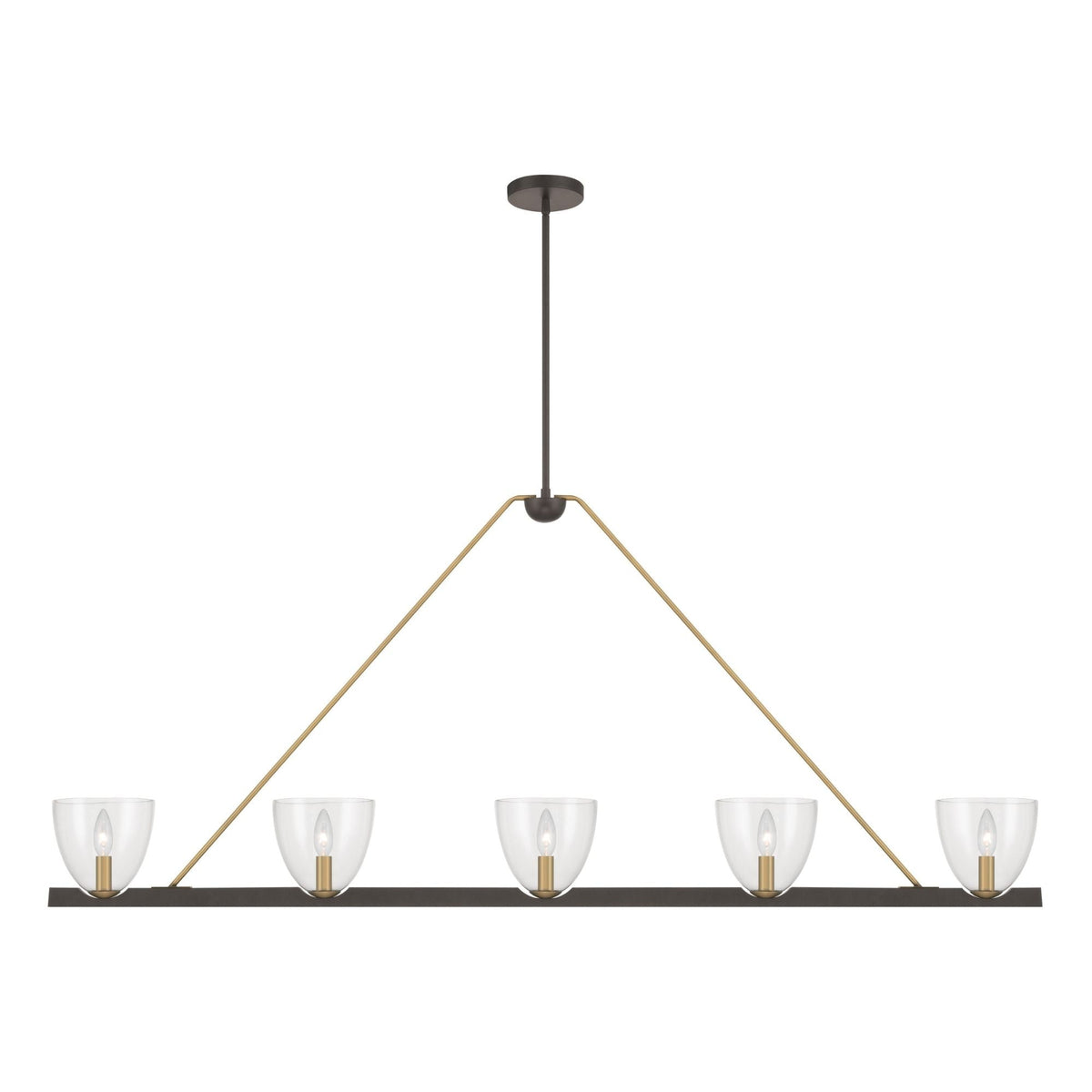 Minka-Lavery Noellea 61 in. 5-Light Linear Chandelier, Dark Bronze & Legacy Brass with Clear Glass Shades